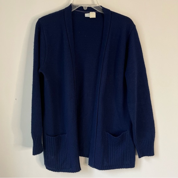 Vintage Sears Navy Blue Open Front Sweater Cardigan with Pockets - Picture 4 of 11